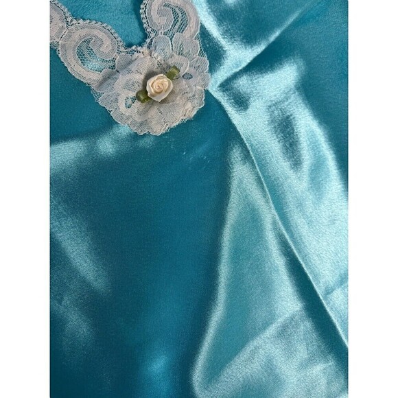 L.A. Intimates Blue Slip Dress Medium Flower Lace Satin - Picture 7 of 9